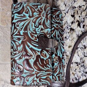 Patricia Nash Brown and Turquoise Crossbody Bag
